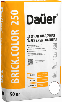 Кладочная смесь для облицовочного кирпича Dauer BRICK.COLOR 250 ультра-белая, армированная, 50 кг, лето Кладочная смесь для облицовочного кирпича Dauer BRICK.COLOR 250 ультра-белая, армированная, 50 кг, лето