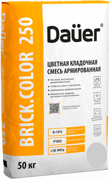 Кладочная смесь для облицовочного кирпича Dauer BRICK.COLOR 250 светло-серый, армированная, 50 кг, лето Кладочная смесь для облицовочного кирпича Dauer BRICK.COLOR 250 светло-серый, армированная, 50 кг, лето