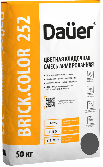 Цветная кладочная смесь Dauer BRICK.COLOR 252 армированная (для клинкера), графитовый, 50 кг, лето