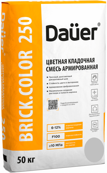 Кладочная смесь для облицовочного кирпича Dauer BRICK.COLOR 250 серый, армированная, 50 кг, лето Кладочная смесь для облицовочного кирпича Dauer BRICK.COLOR 250 серый, армированная, 50 кг, лето