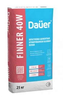 Шпаклевка цементная армированная базовая Dauer FINNER® 40W Белая, зима, 25кг Шпаклевка цементная армированная базовая Dauer FINNER® 40W Белая, зима, 25кг