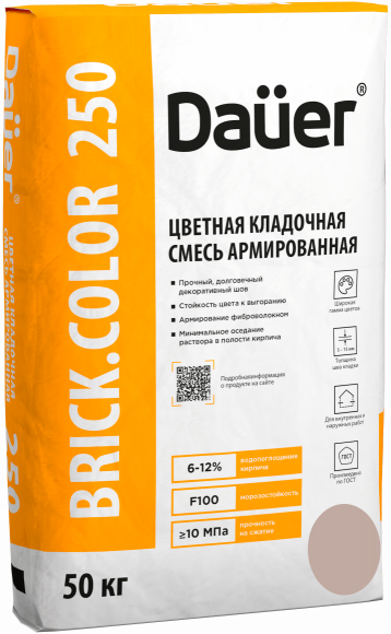 Кладочная смесь для облицовочного кирпича Dauer BRICK.COLOR 250 кремовый, армированная, 50 кг, лето