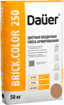 Кладочная смесь для облицовочного кирпича Dauer BRICK.COLOR 250 светло-коричневый, армированная, 50 кг, лето Кладочная смесь для облицовочного кирпича Dauer BRICK.COLOR 250 светло-коричневый, армированная, 50 кг, лето