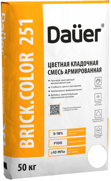 Смесь кладочная цветная армированная DAUER BRICK.COLOR 251, ультра-белый, 50 кг, лето Смесь кладочная цветная армированная DAUER BRICK.COLOR 251, ультра-белый, 50 кг, лето
