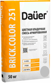 Смесь кладочная цветная армированная DAUER BRICK.COLOR 251, серый, 50 кг, лето Смесь кладочная цветная армированная DAUER BRICK.COLOR 251, серый, 50 кг, лето