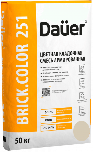 Смесь кладочная цветная армированная DAUER BRICK.COLOR 251, бежевый, 50 кг, лето Смесь кладочная цветная армированная DAUER BRICK.COLOR 251, бежевый, 50 кг, лето