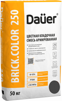 Кладочная смесь для облицовочного кирпича Dauer BRICK.COLOR 250 антрацитовый, армированная, 50 кг, лето Кладочная смесь для облицовочного кирпича Dauer BRICK.COLOR 250 антрацитовый, армированная, 50 кг, лето